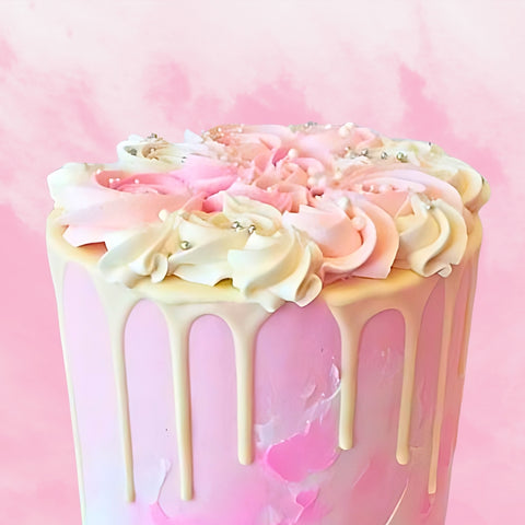 Gâteau Effet Nuage Rose avec Coulis