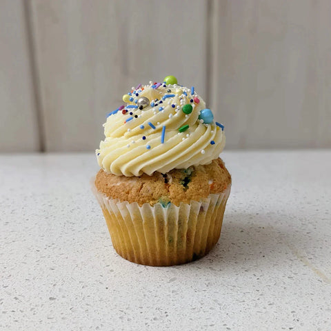 A cupcake with edible print